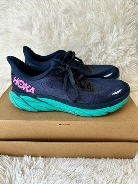HOKA Clifton 8 Women’s Size 8 Navy Blue Teal Running Walking Shoes Sneakers